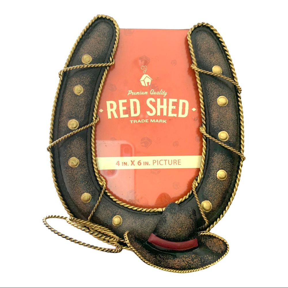 Red Shed Horse Shoe Cowboy Western Picture Frame